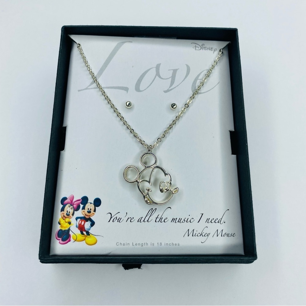 Disney Mickey Mouse Pendant Necklace New With Stud Earrings